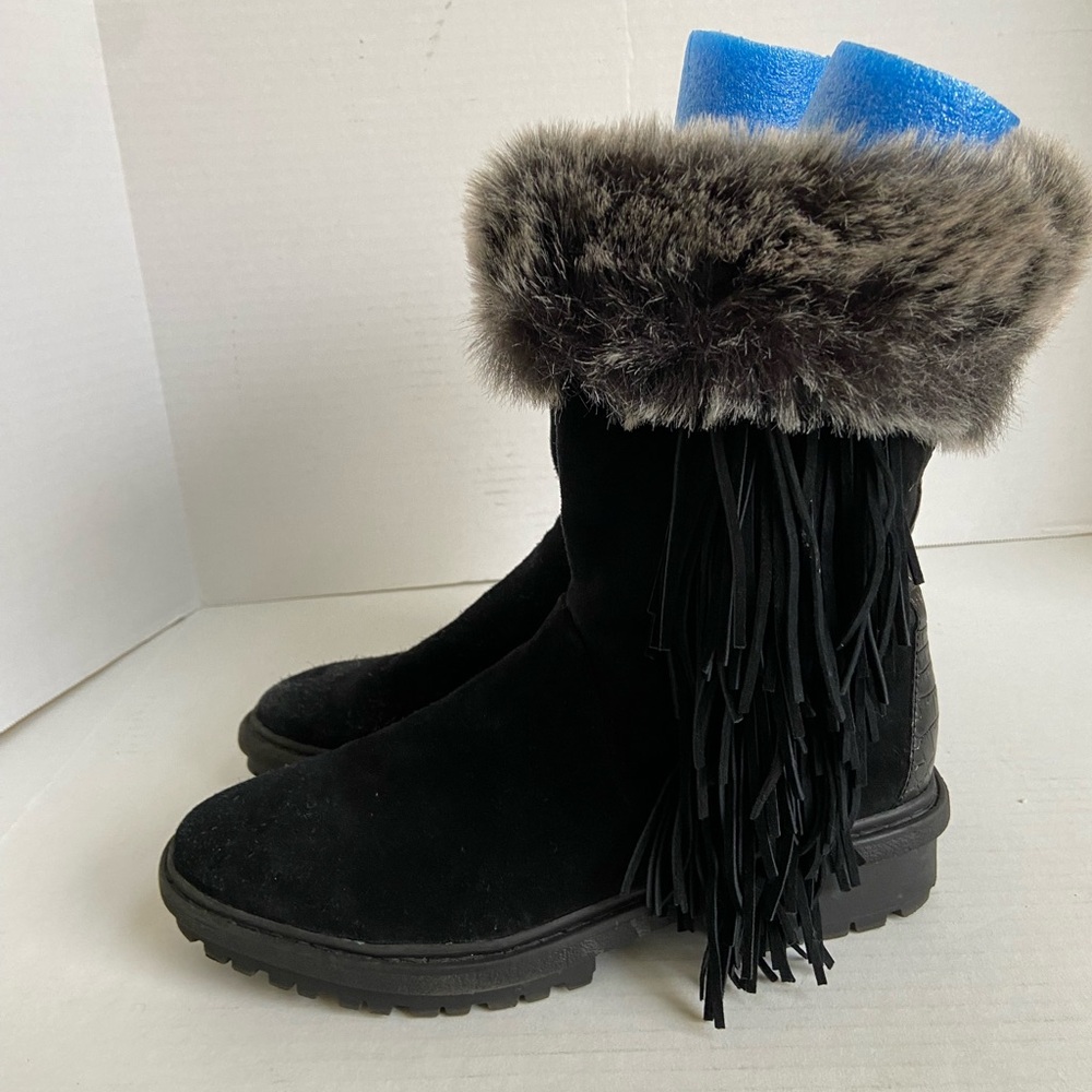Sam Edelman Boots Suede Ankle Womens Fur Snow Booties Leather Black Size 9M Cold